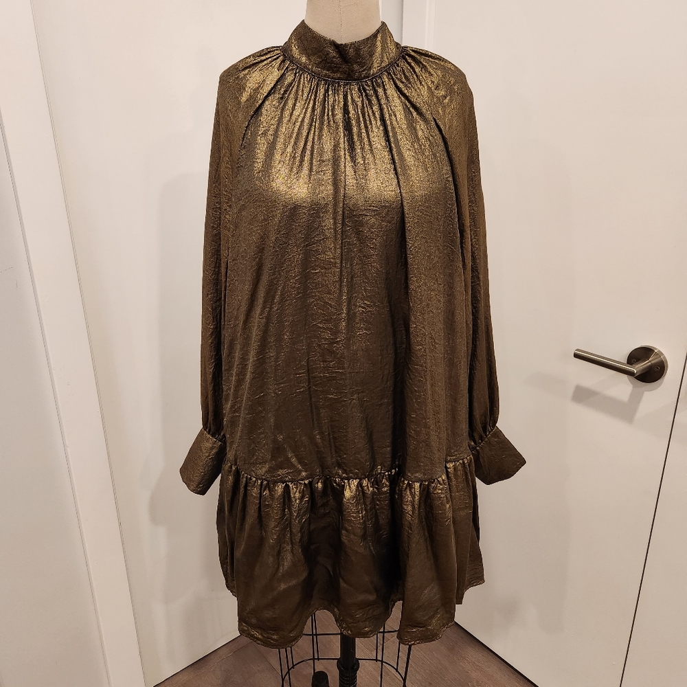 Metallic Bronze Skirted Bottom Dress